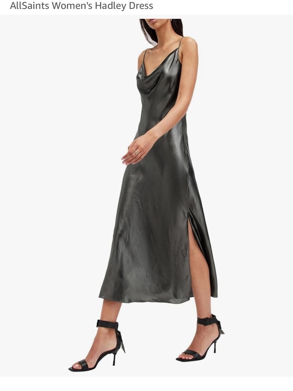 Allsaints Hadley Metallic Grey Scoop Neck Sleeveless Midi Dress Women’s Sz 8 NWT